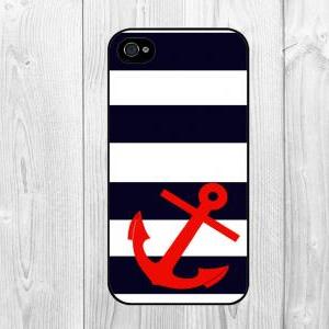 Cool Chervon Stripes With Red Nautical Anchor..